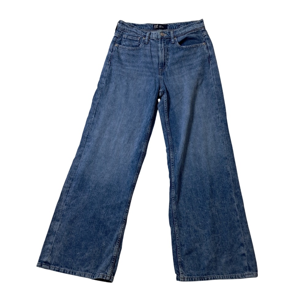 Gap Jeans Women 4/27 Blue High Rise Wide Leg Dark Wash 100% Cotton